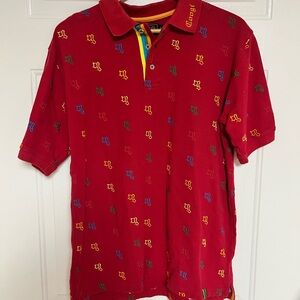 Coogi Polo Red Multicolor Logo Embroidery Men’s Large Hip Hop Streetwear vintage